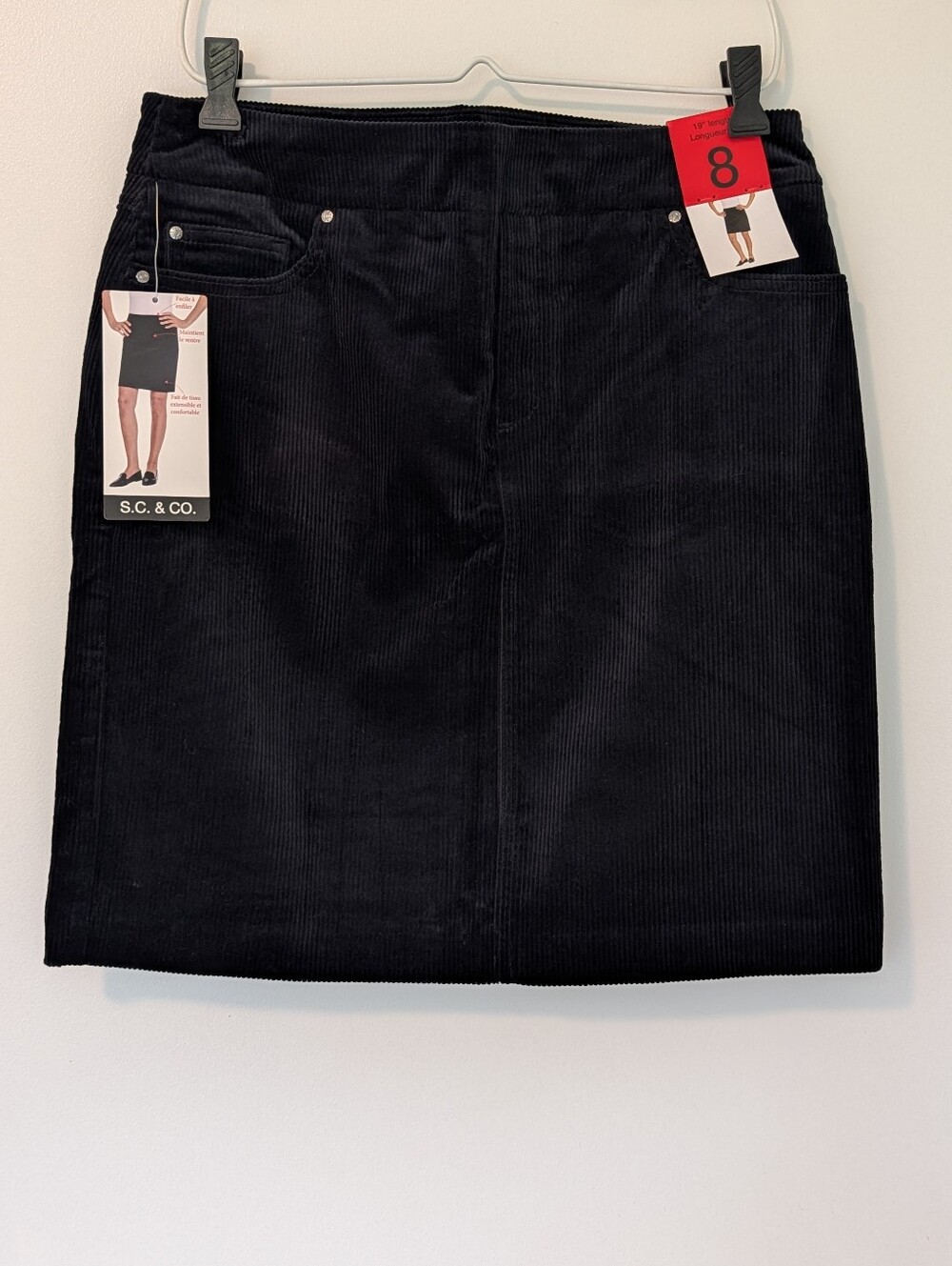 NWT S.C. & Co. Black Corduroy Skirt Size 8